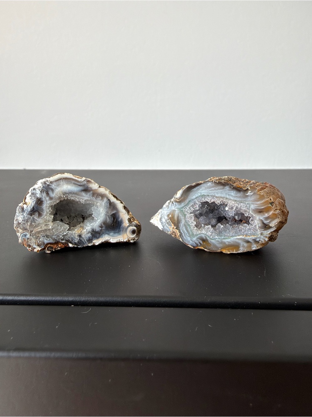 Pair of Natural Agate Geode Halves with Quartz